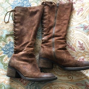 Born Womens Rust Brown Suede Leather Riding Boots